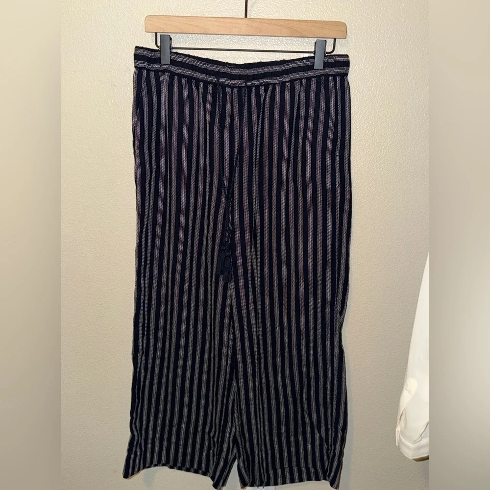 Banana Republic Navy Striped Wide Leg Linen Blend Pants Size S